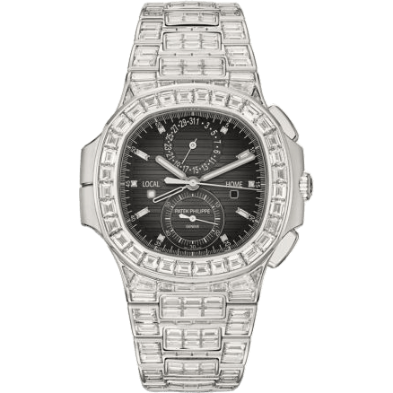 Nautilus Travel Time White Gold - Diamond / Grey