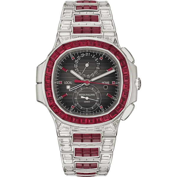 Nautilus Travel Time White Gold - Ruby / Grey