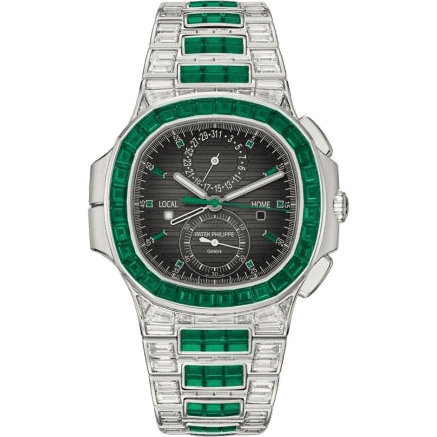 Nautilus Travel Time White Gold - Emerald / Grey
