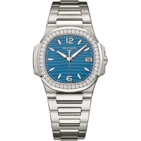 Nautilus 7010 White Gold / Azure Blue