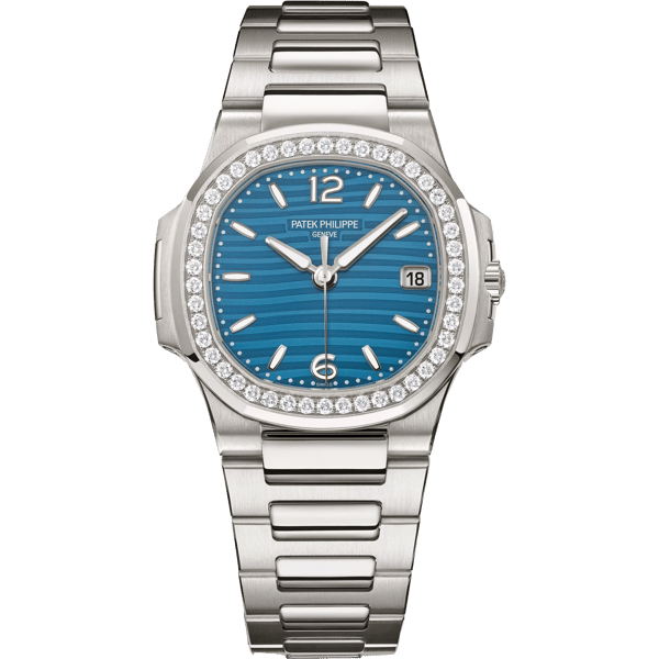 Nautilus 7010 White Gold / Azure Blue