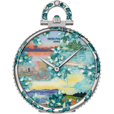 Pocket Watch Lepine White Gold / Dawn on the Lake