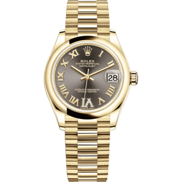 Datejust 31 Yellow Gold / Domed / Grey - Roman / President