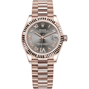 Datejust 31 Rose Gold / Fluted / Grey - Roman / President