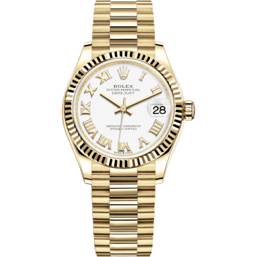 Datejust 31 Yellow Gold / Fluted / White - Roman / President