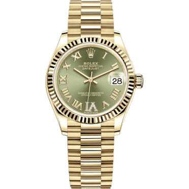 Datejust 31 Yellow Gold / Fluted / Olive - Roman / President