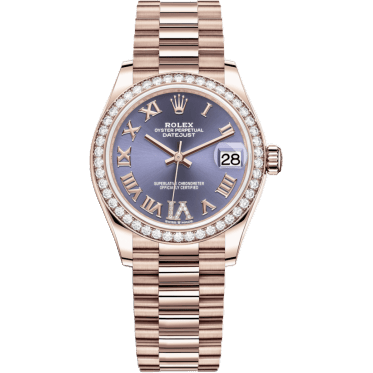 Datejust 31 Rose Gold / Diamond / Aubergine - Roman / President