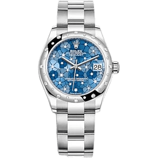Datejust 31 Stainless Steel / Domed - Diamond / Blue - Floral / Oyster