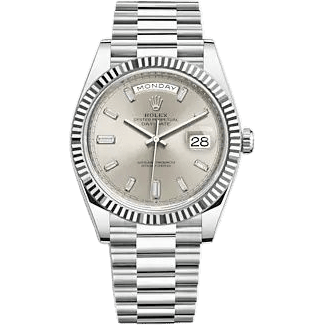 Day-Date 40 Platinum - Fluted / Silver - Baguette