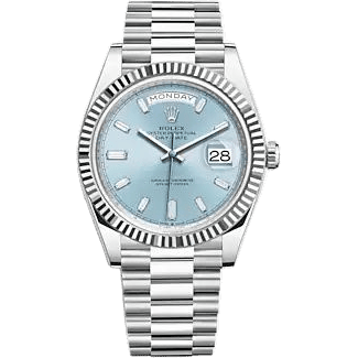 Day-Date 40 Platinum - Fluted / Ice Blue - Baguette