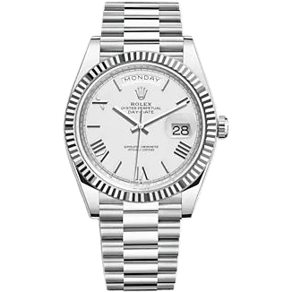 Day-Date 40 Platinum - Fluted / White - Roman