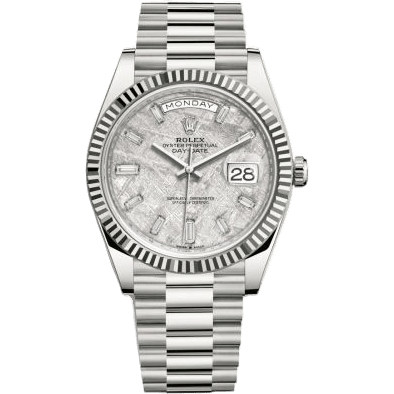 Day-Date 40 White Gold / Meteorite - Baquette