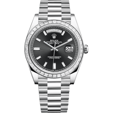 Day-Date 40 Platinum - Baguette / Black Baguette