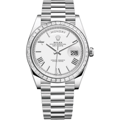 Day-Date 40 Platinum - Baguette / White Roman