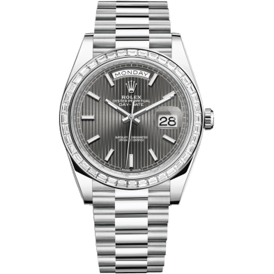 Day-Date 40 Platinum - Baguette / Grey Tuxedo