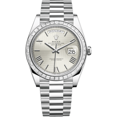 Day-Date 40 Platinum - Baguette / Silver Quadrant