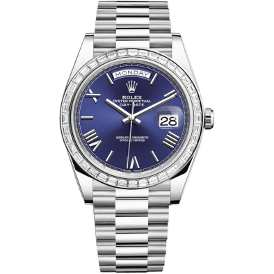 Day-Date 40 Platinum - Baguette / Blue Roman