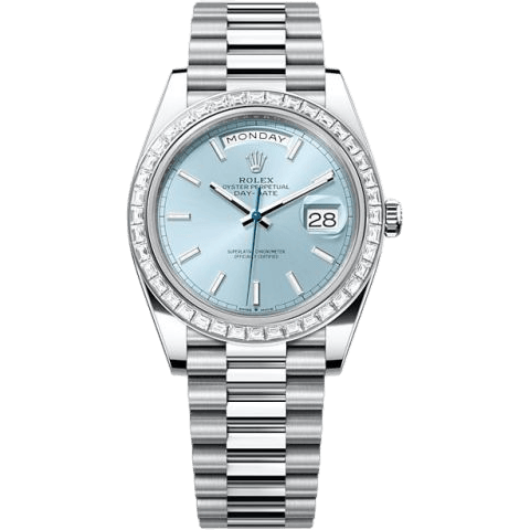 Day-Date 40 Platinum - Baguette / Ice Blue