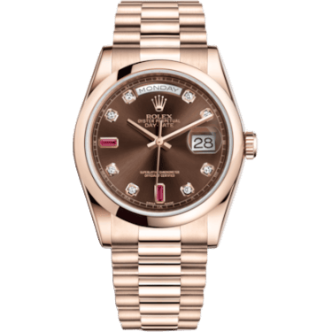 Day-Date 36 Everose Domed / President / Chocolate Diamonds Rubies