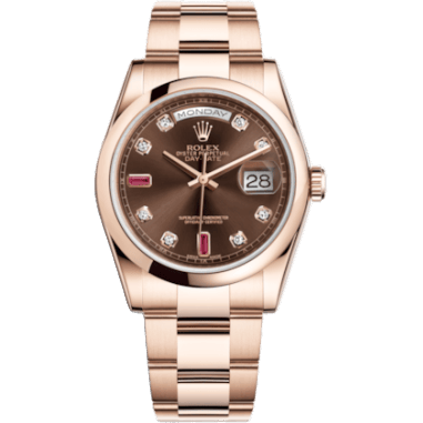 Day-Date 36 Everose Domed / Oyster / Chocolate Diamonds Rubies