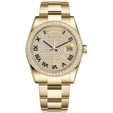 Day-Date 36 Yellow Gold Diamonds / Oyster / Paved Roman