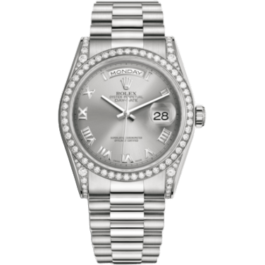 Day-Date 36 White Gold Diamonds / President / Silver Roman
