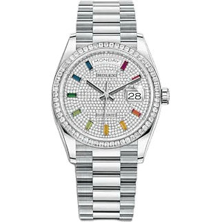 Day-Date 36 Platinum - Baguette / Paved - Rainbow / President