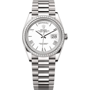 Day-Date 36 White Gold - Baguette / White - Roman / President