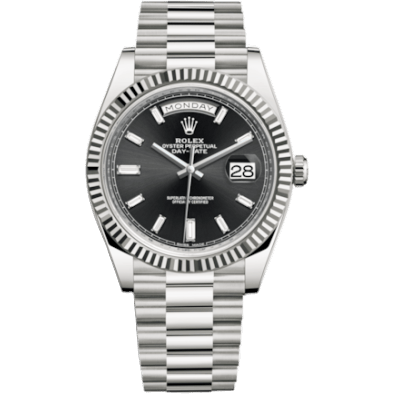 Day-Date 40 White Gold / Black - Baguette