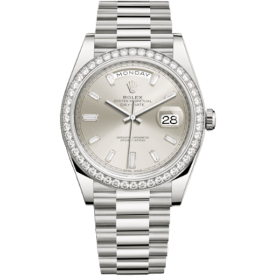 Day-Date 40 White Gold - Diamond / Silver - Baguette