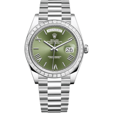 Day-Date 40 Platinum - Baguette / Green Roman