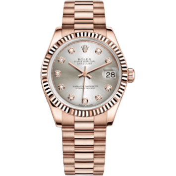 Datejust 31 Everose Fluted / President / Silver Diamond