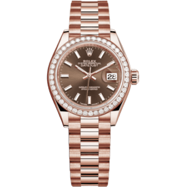 Lady-Datejust 28 Everose Diamond / President / Chocolate