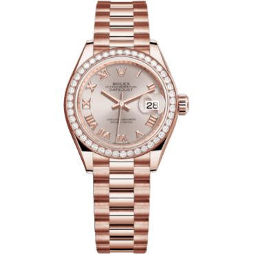 Lady-Datejust 28 Everose Diamond / President / Sundust Roman