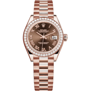 Lady-Datejust 28 Everose Diamond / President / Chocolate Roman