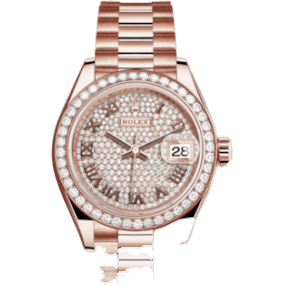 Lady-Datejust 28 Everose Diamond / President / Paved Roman
