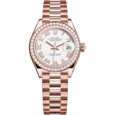 Lady-Datejust 28 Everose Diamond / President / White Roman