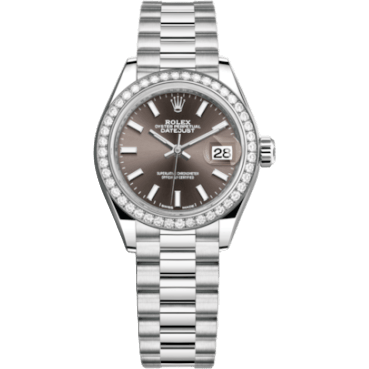 Lady-Datejust 28 Platinum Diamond / President / Dark Grey