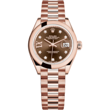 Lady-Datejust 28 Everose Domed / President / Chocolate Diamond