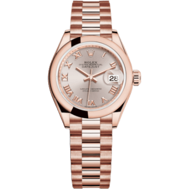Lady-Datejust 28 Everose Domed / President / Sundust Roman