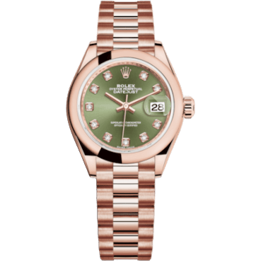 Lady-Datejust 28 Everose Domed / President / Olive Green Diamond