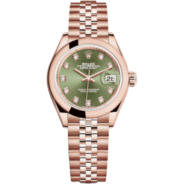 Lady-Datejust 28 Everose Domed / Jubilee / Olive Green Diamond