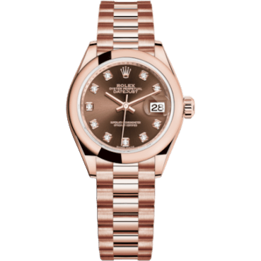 Lady-Datejust 28 Everose Domed / President / Chocolate Diamond