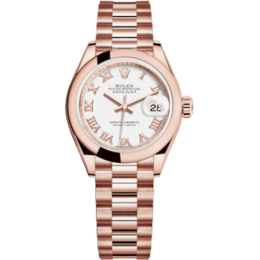 Lady-Datejust 28 Everose Domed / President / White Roman