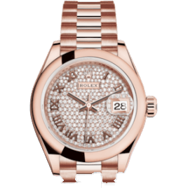 Lady-Datejust 28 Everose Domed / President / Paved Roman