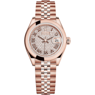 Lady-Datejust 28 Everose Domed / Jubilee / Paved Roman