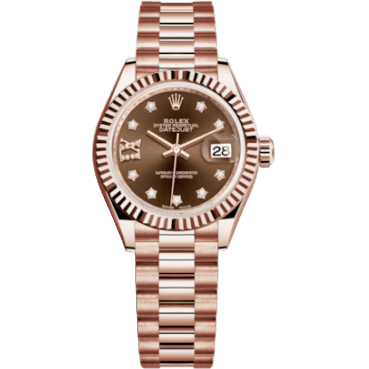 Lady-Datejust 28 Everose Fluted / President / Chocolate Diamond
