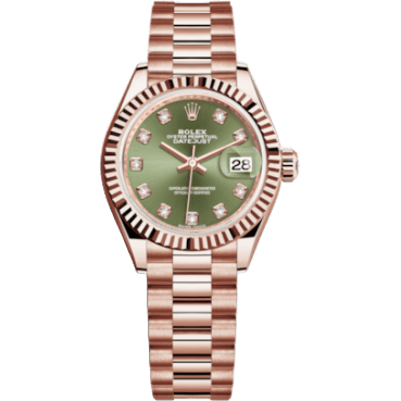 Lady-Datejust 28 Everose Fluted / President / Olive Green Diamond