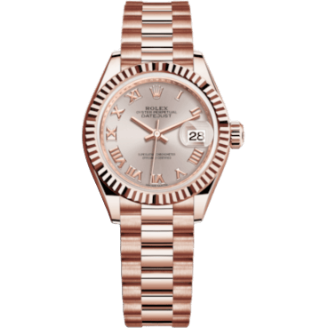 Lady-Datejust 28 Everose Fluted / President / Sundust Roman