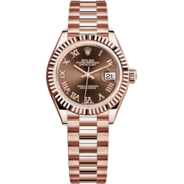 Lady-Datejust 28 Everose Fluted / President / Chocolate Roman